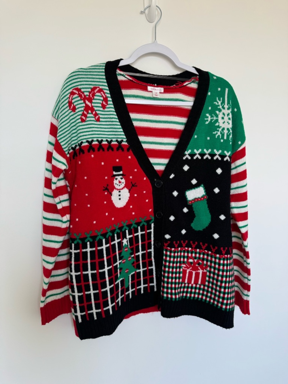 Xhiliration Christmas Patchwork Cardigan Sweater